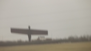 The Angel of the North: from the train, Feb 2015